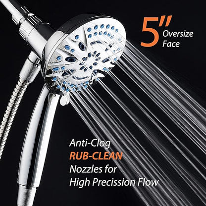 Magneton High-Pressure 8-mode Handheld Shower Head with Magnetic Guidance Docking System - 2 Magnetic Brackets, 5 inch Face, Hygienic Jets, 6 ft. Stainless Steel Hose/All Chrome Finish