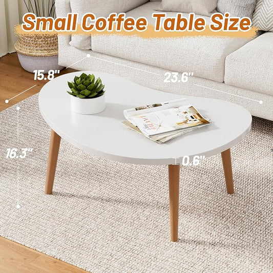 Small Coffee Table, Low Table with Solid Wood Legs, 23.6" Mini Oval Accent Table Side End Table, Floor Table Desk for Sitting on The Floor, Coffee Tea Table for Living Room, Dorm, Apartment, White