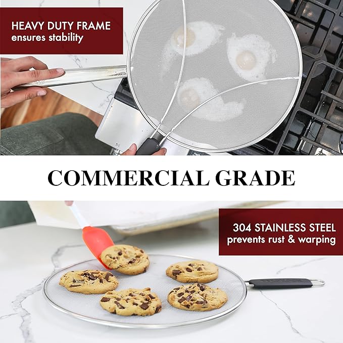 BergKoch Splatter Screen for Frying Pan - 13 Inch Stainless Steel Grease Splatter Guard - Cover Oil Splash when Sizzling Bacon, Cooking Fried Chicken or Popcorn