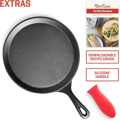 Uno Casa Cast Iron Comal Pan 11.5 Inch - Skillet for Roti, Tawa/Dosa Pan Pataconera, Comales para Tortillas - Cast Iron Pizza Pan - Comal Para Tortillas Grande