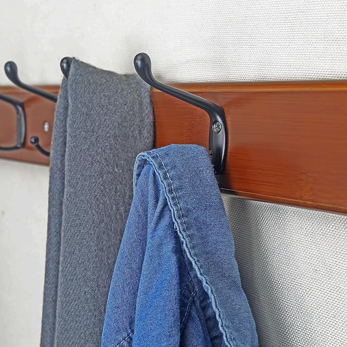 Dseap Coat Rack Wall Mounted: 10-Hooks, 16" Hole to Hole, 38-1/4" Long, Wood Coat Hooks Wall Mounted, Hook Rack, Hook Rail, Hooks for Hanging Coats, Brown & Black