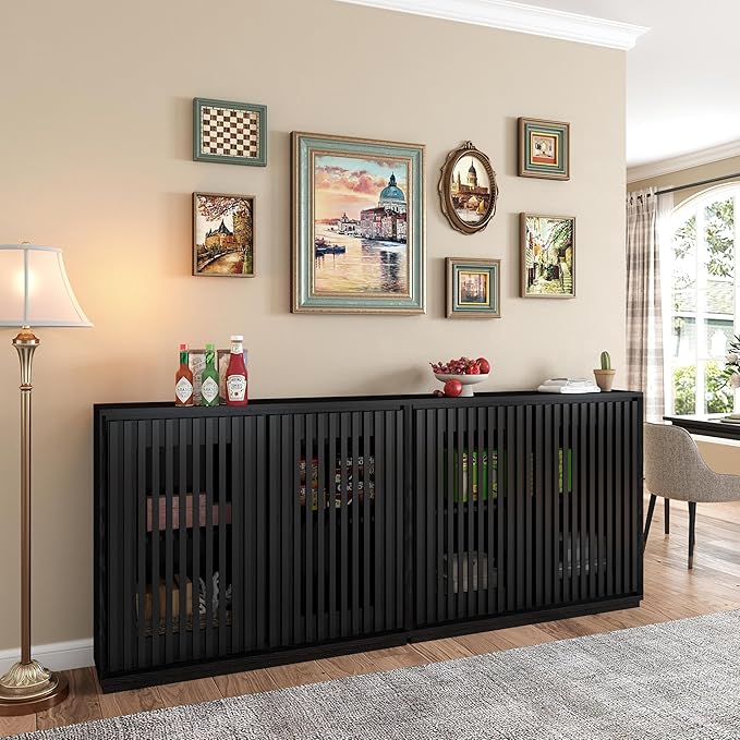 LKTART Black Modern Sideboard Buffet Storage Cabinet,Wood Accent Storage Cabinets with 2 Doors,TV Media Narrow Console Table for Living Room,Entryway
