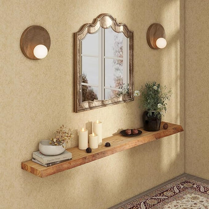 fuqing Live Edge Floating Shelves for Wall 72 Inch - 9 Inch Deep Rustic Solid Elm Wood Floating Wall Shelves - Natural Wooden Shelves with Heavy Duty Brackets and Anchors