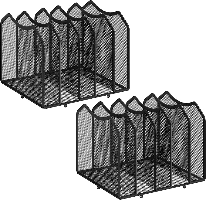 Simple Trending Mesh Desktop File Sorter Organizer, 5-Section Bookshelf for Desk Home Office, Black