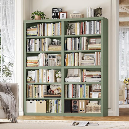 HOSTACK 63" W Open Book Shelf, 73" Tall Bookshelf with Storage, Modern Green Bookshelf, Large Bookcase with 12 Display Shelves, 6 Tier Wooden Book Case for Living Room, Home Office, Library, Green