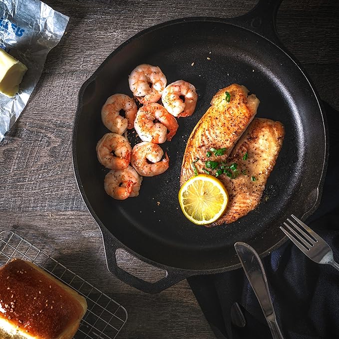Utopia Kitchen Premium Saute Frying Pan 12 Inch, Cast Iron Chefs Pan, Pre Seasoned Cast iron Skillet With Lid, Safe Grill Cookware for Indoor & Outdoor Use, Black
