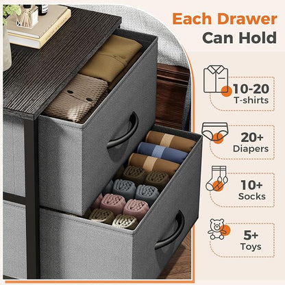 Sweetcrispy Nightstand with 2 Storage Drawers, 20" Height End Tabl Small Bed Side Furniture, Wooden Top Fabric Cabinet Kids Night Stand Mini Dresser for Bedroom, Closet, Entryway, College Dorm