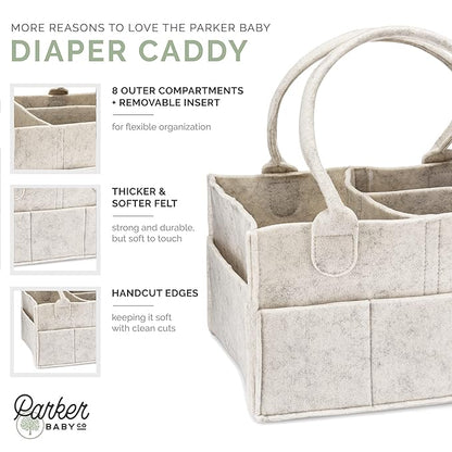 Parker Baby Diaper Caddy - Nursery Storage Bin and Car Organizer for Diapers and Baby Wipes - White, Regular