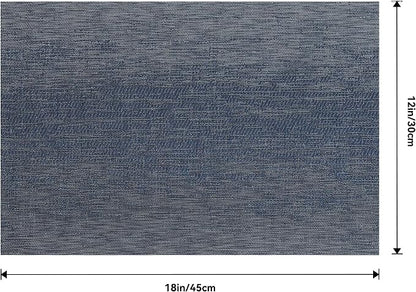 Leetaltree Denim Blue Placemats Set of 6 - Heat Resistant Non-Slip Place mats for Dining Table, Washable Durable PVC Vinyl Woven Table Mats（Denim Blue, 6）