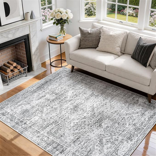 5x7 Area Rugs for Living Room Rug Washable: Abstract Rug for Dining Room Bedroom Carpet Non Slip 5 by 7 Indoor Modern Nursery Home Office Grey