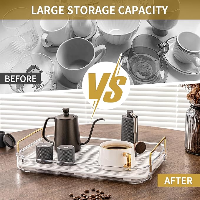 Coffee Bar Accessories, Station Organizers,Large Capacity Storage with Drain Board,Whisky Tray,Mug Tea Cup Holder Coffee Bar Organizer, White Clear