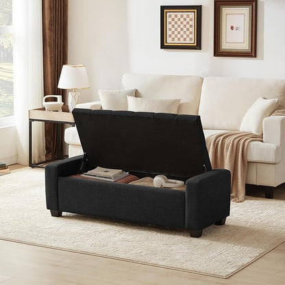 Huatean Home 48" Ottoman with Storage, Black Storage Ottoman Bench with Safety Hinge, Upholstered Entryway Bench with Seating for Bedroom, Living Room, Holds up to 330 lb