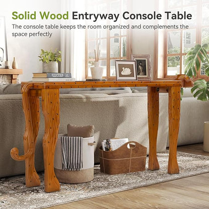 LITTLE TREE Solid Wood Narrow Sofa Table, Modern 63-Inch Console Table Behind The Couch, Entryway Table for Entrance, Hallway, Living Room, Bedroom, Brown
