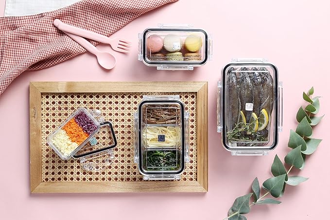 Airtight Food Storage Container with Lid(21.5 + 26.5 oz ,5 Removable Boxes) - Tritan 100% | BPA-Free | Candy and Nuts Organizer| Fruits, Vegetables | Travel, Party and Picnic | Meal Prep| Lunch box