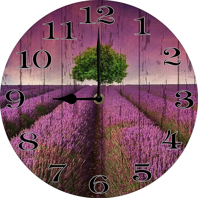 Lavender Wall Clock 10 Inch Wooden Battery Operated Autumn Forest Maple Leaves Wall Clocks Decorative Indoor,Decorative for Kitchen Bathroom Bedroom