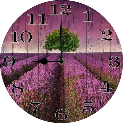 Lavender Wall Clock 10 Inch Wooden Battery Operated Autumn Forest Maple Leaves Wall Clocks Decorative Indoor,Decorative for Kitchen Bathroom Bedroom