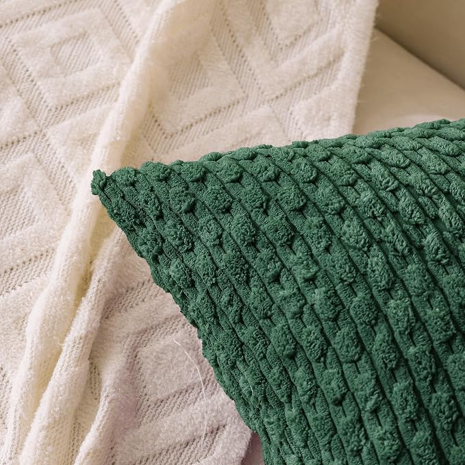 Set of 4 Dark Green Decorative Throw Pillow Covers 22x22 Inch Corduroy Pillow Covers for Bed Couch Sofa Living Room Soft Square Cushion Cases