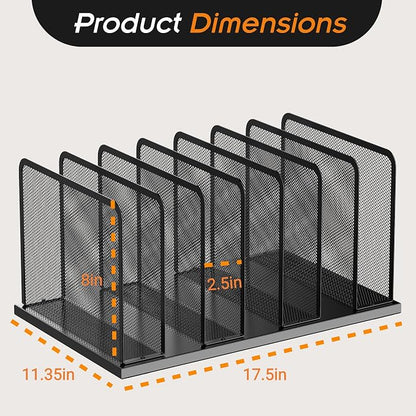 Kuntine.B Desk File Organizer Upright Mesh Desktop Organizer File Sorter Office Organization File Holder for Home, Office & Classroom (Black, 1 Pack 7-Section)
