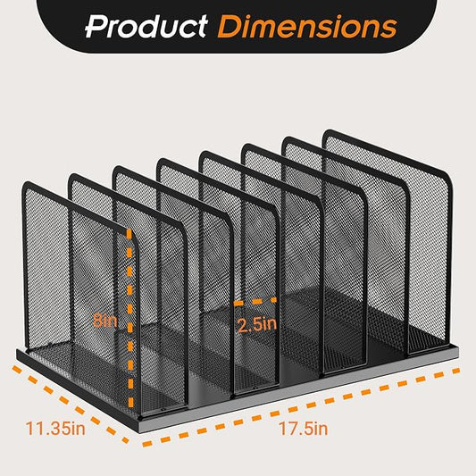 Kuntine.B Desk File Organizer Upright Mesh Desktop Organizer File Sorter Office Organization File Holder for Home, Office & Classroom (Black, 1 Pack 7-Section)