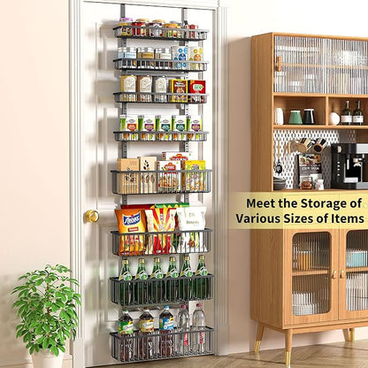 Moforoco Over The Door Pantry Organizer, Pantry Door Organizer Shelves, Kitchen Organizers and Storage, Hanging Basket Wall Spice Rack Seasoning Shelves, Laundry Room Bathroom accessories（Black