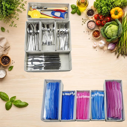 Drawer Organizer, 5-Piece Rigid Fabric Bins for Kitchen | Ideal for kitchen, bathroom, cosmetics, utensils, silverware, and gallon, quart, sandwich & snack bags