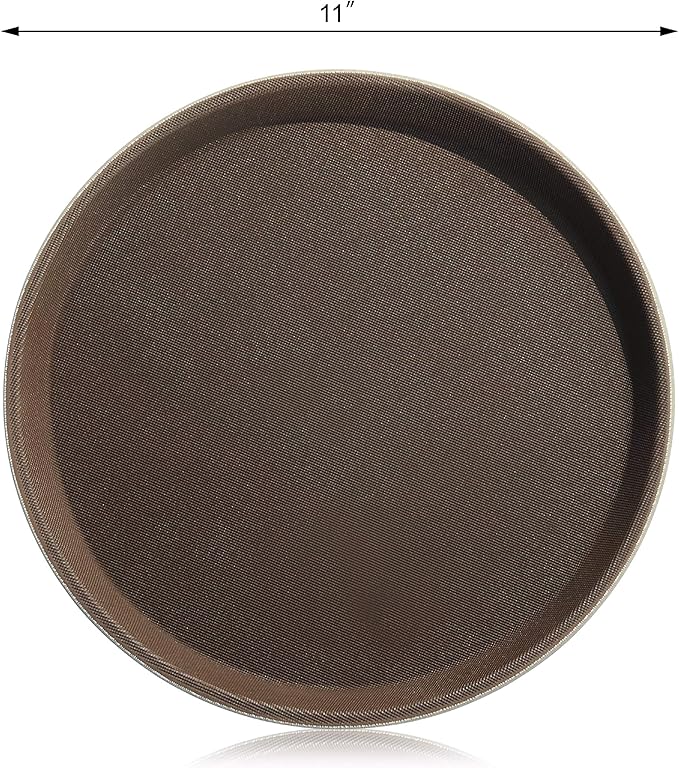 New Star Foodservice Non-Slip Tray, Plastic, Rubber Lined, Round (Brown, 11-Inch)