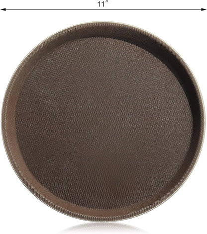 New Star Foodservice Non-Slip Tray, Plastic, Rubber Lined, Round (Brown, 11-Inch)