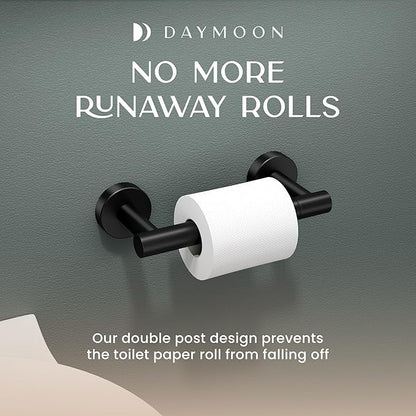 Day Moon™ - Toilet Paper Holder - Modern Roll Holder for Bathroom - 2 Pack - Wall Mount, Black