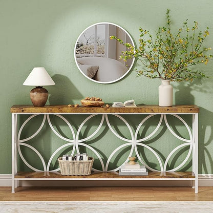 karlott 70.9 inch Extra Long Console Table, Industrial Sofa Table Behind Couch with 2 Tier Storage Shelf, Narrow Long Entryway Table for Living Room, Foyer, Hallway, Office, White