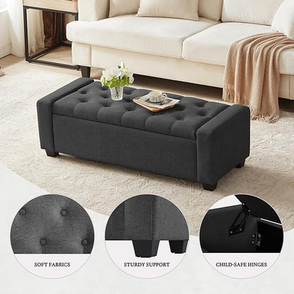 Huatean Home 48" Ottoman with Storage, Storage Ottoman Bench with Safety Hinge, Upholstered Entryway Bench with Seating for Bedroom, Living Room, Holds up to 330 lb, Dark Gray