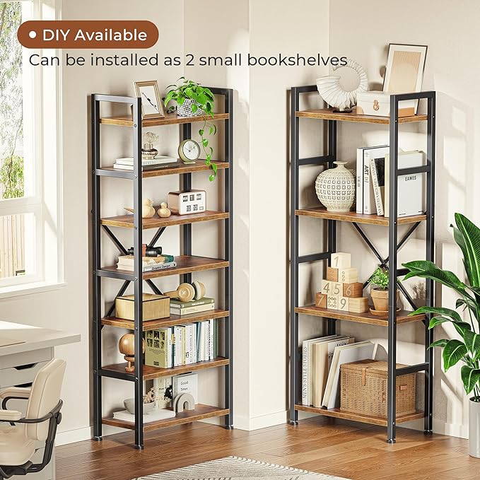 SUPERJARE Triple Bookshelf, Bookcase with 11 Open Display Shelves, Wide Book Shelf Book Case for Home & Office, 4 Tier, Rustic Brown