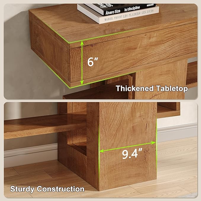 Feonase 63 Inches Long Console Table for Entryway, Wooden Sofa Table Behind Couch with 3-Tier Storage, Farmhouse Narrow Entry Hallway Table for Living Room Foyer Entrance, Natural