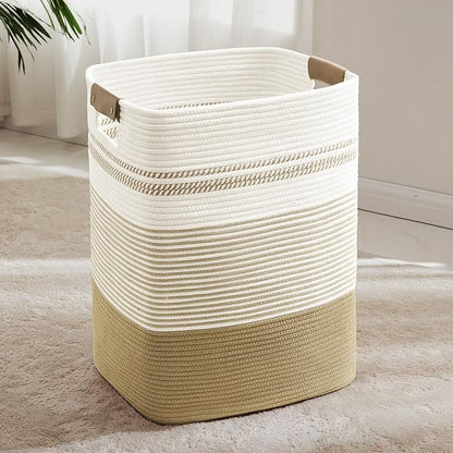 SunNewt 85L Tall Laundry Hamper with Handles for Living Room Storage, Extra Large Woven Rope Baskets Bin for Blanket, Kids Toy, Gifts, Wicker Hamper for Bedroom Dirty Clothes, 17"x14"x22" Khaki