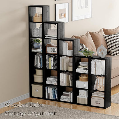 Tall Cube Storage Organizer Bookcase, 5 Tier 11 inch Open Back Cubical Shelf with Thickened Border, Display Bookshelf for Living Room, Home Office, Sturdy Room (Black, 5 Cube,Vertical)