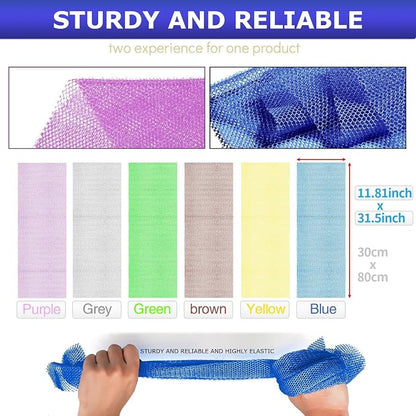 UJFQBH 6 Pieces African Net Sponge Long Bath Sponge Exfoliating Shower Body Scrubber for Daily Use, Terrific for Smoother Skin - Back Scrubber for a Refreshing Experience (Purple - Orange)