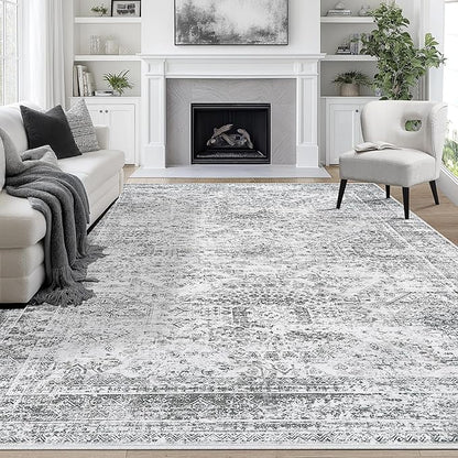 8x10 Area Rugs for Living Room Rug Washable: Abstract Large Rug for Dining Room Bedroom Carpet Non Slip 8 by 10 Indoor Modern Nursery Home Office Grey