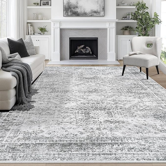 8x10 Area Rugs for Living Room Rug Washable: Abstract Large Rug for Dining Room Bedroom Carpet Non Slip 8 by 10 Indoor Modern Nursery Home Office Grey