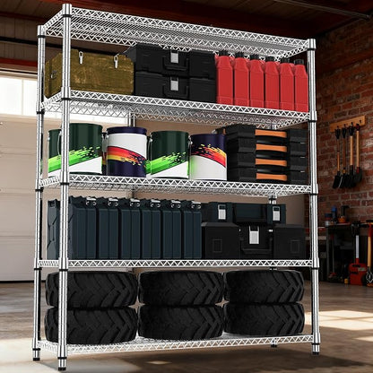 M MZG 5 Tiers Shelf 3300 lbs Steel Storage Shelving Utility Shelving Unit Steel Organizer Wire Rack for Home,Kitchen,Office,Garage Chrome 17.7" D x 47.2" W x 70.3" H