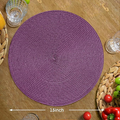 FunWheat Round Braided Placemats Set of 8 Table Mats for Dining Tables Woven Washable Non-Slip Place mats 15 inch(Purple,8pcs)