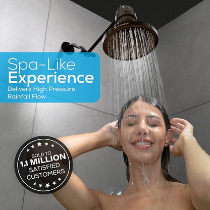SparkPod Rain Shower Head, 8 Inch Round | High Pressure Shower Heads, 90 Nozzle (Touch-to-Clean), Adjustable Showerhead, No-tool Universal Connection