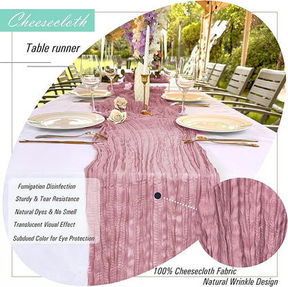 8 Pack Dusty Rose Cheesecloth Table Runner 22 x 108 inch Gauze Cheese Cloth Table Runner Bulk for Rustic Wedding Baby Shower Birthday Party Boho Table Decor