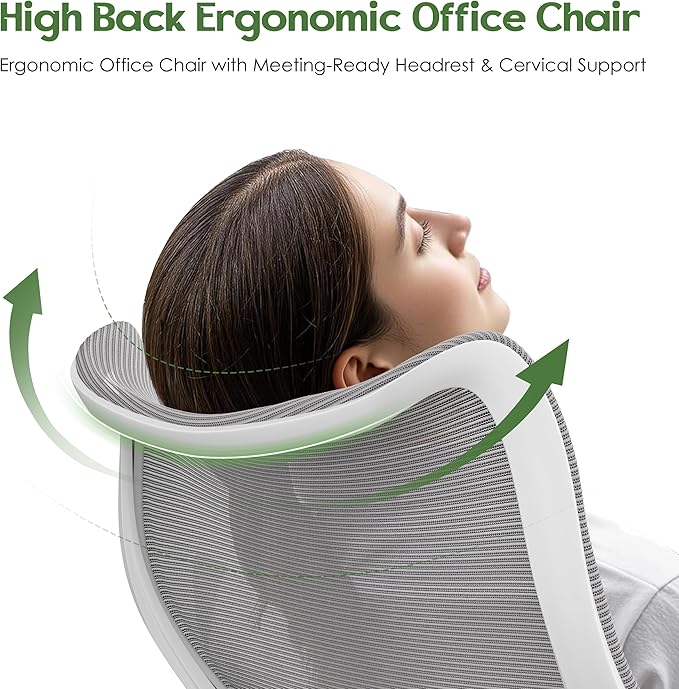 Office Chair Ergonomic Desk Chair - Comfy Mesh High Back Office Chair with Lumbar Support Wheels Home Desk Office Chairs Flip up Armrest Executive Rolling Swivel Task Work Computer Chair Grey
