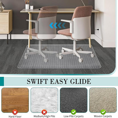 BesWin Office Chair Mat for Carpeted Floors, 45'' x 53'' Large Desk Chair Mat for Low Carpets, Premium Quality Hard Carpet Protector for Work, Home, Gaming, Easy Glide and Flat Without Curling