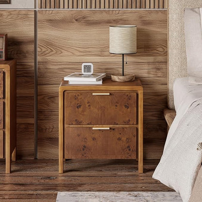 COZAYH Farmhouse Nightstand Set of 2 with 2 Drawer, Distressed Wood Rustic Accent Bedside Table, Burl Finish Side Table for Bedroom, Entryway, Fully Assembled, Brown
