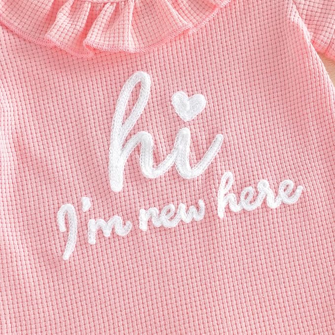 Newborn Baby Girl Clothes Hi Im New Here/Aunties Bestie Ruffle Romper Summer Shortall Jumpsuit Coming Home Outfit