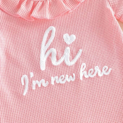 Newborn Baby Girl Clothes Hi Im New Here/Aunties Bestie Ruffle Romper Summer Shortall Jumpsuit Coming Home Outfit