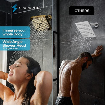 SparkPod Rain Shower Head, 6 Inch Square | High Pressure Shower Heads, 90 Nozzle (Touch-to-Clean), Adjustable Showerhead, No-tool Universal Connection