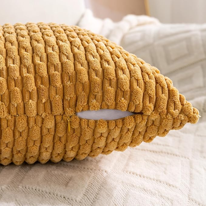 Set of 4 Mustard Yellow Decorative Throw Pillow Covers 20x20 Inch Corduroy Pillow Covers for Bed Couch Sofa Living Room Soft Square Cushion Cases