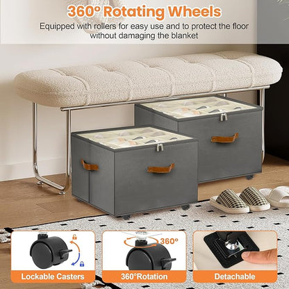 Foyego Shoe Organizer for Closet, Shoe Storage Organizer with Wheels and Adjustable Dividers, Stackable Shoe Storage Box with Clear Cover, Foldable Closet Shoe Organizer Fits up to 16-32 Pairs, Gray