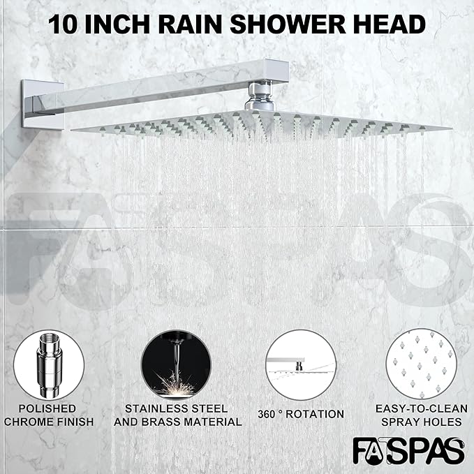 Polished Chrome Shower System with 10-Inch Rain Showerhead and Handheld | Innovative air-injection technology for low pressure, high-flow rate up to 3.22 GPM ensuring powerful consistent stream